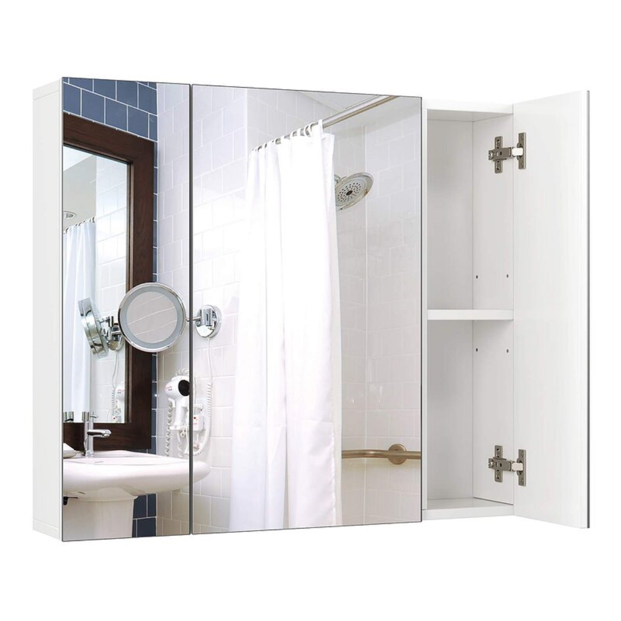 Homfa Medicine Cabinet with Mirror for Bathroom, 3 Door Wall Mounted Storage Mirror Cabinet with Adjustable Shelves White