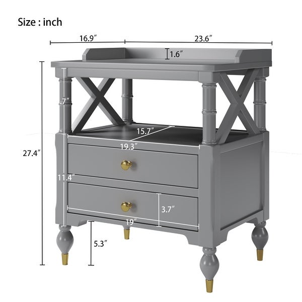 Modern Gray 2 Drawer Nightstand