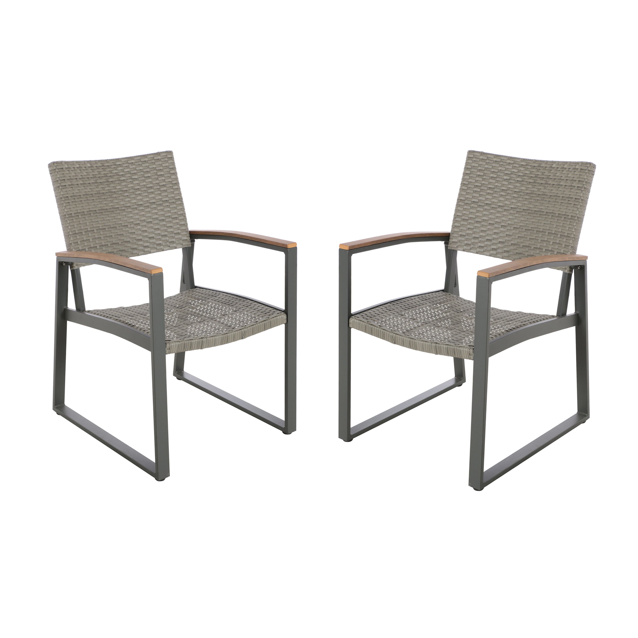 Aubrey Outdoor Wicker Dining Chairs with Aluminum Frame (Set of 2), Gray