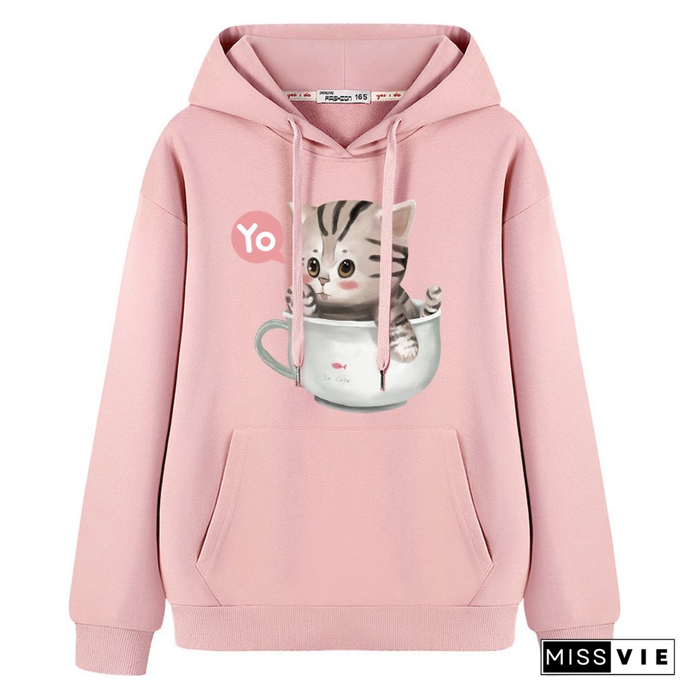 Kitty Cup Print Hoodie