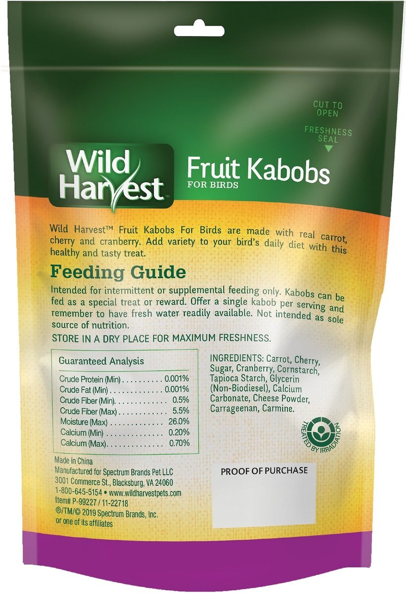 Wild Harvest Fruit Kabobs Bird Treats， 6 count