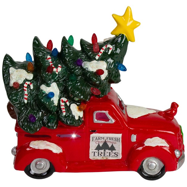 Red Led Lighted Vintage Truck Hauling Christmas Tree