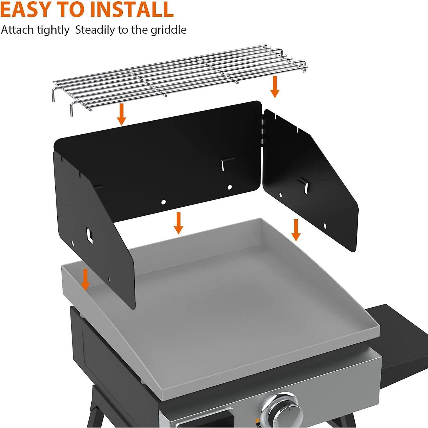 Griddle Wind Screen And Warming Rack Set For Blackstone 17 Inch Griddle， Outdoor Bbq Cooking Grill Accessories Enameled Steel Wind Guards Stainless St