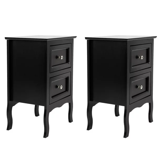 FCH UBesGoo Set of 2 Nightstand Wood End Tables Pair Bedroom Table Furniture， Black Night