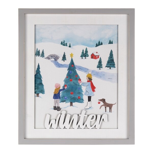 Framed Winter Scene Wall Art 19H