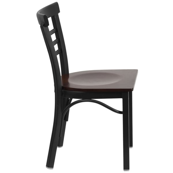 Offex Black Ladder Back Metal Restaurant Chair with Walnut Wood Seat [OFX-368661-FF] - N/A