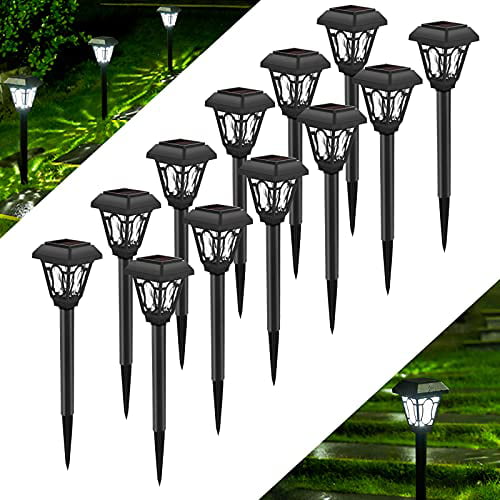 LAMTREE 12 Pack Solar Lights Outdoor Garden Pathway Lights, Waterproof Auto Solar Landscape LED Lighting for Patio, Yard, Driveway, Walkway (Cool White)