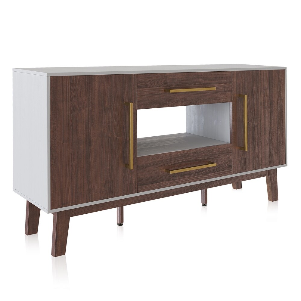 BELLEZE Tristan Sideboard w/ Drawers and Enclosed Cabinets   Dark Walnut