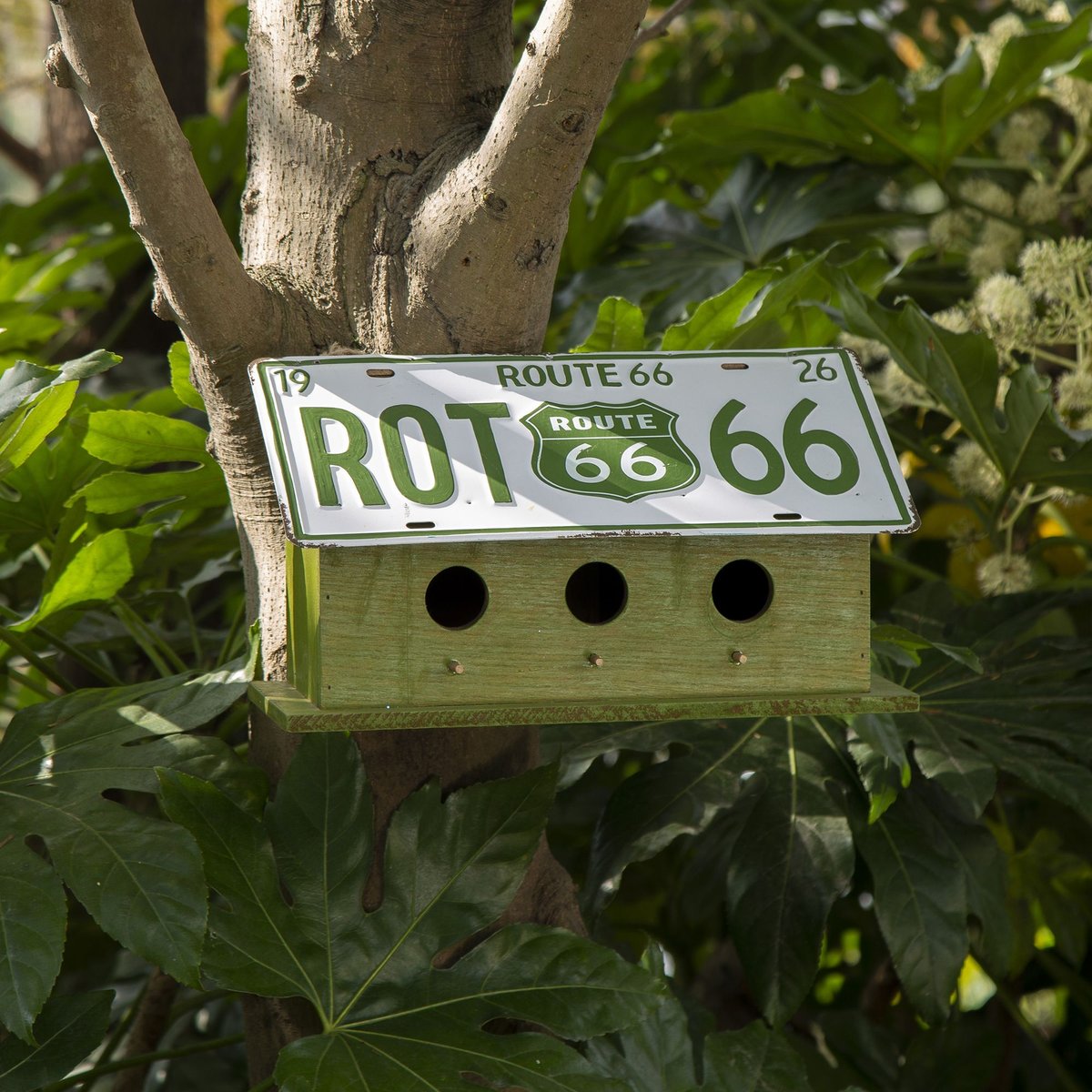 Glitzhome Wood and Metal License Plates Birdhouse， Green