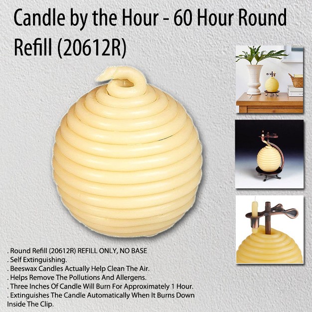 Candle By The Hour 60 hour Round Candle Refill Eco friendly Natural Beeswax With Cotton Wick