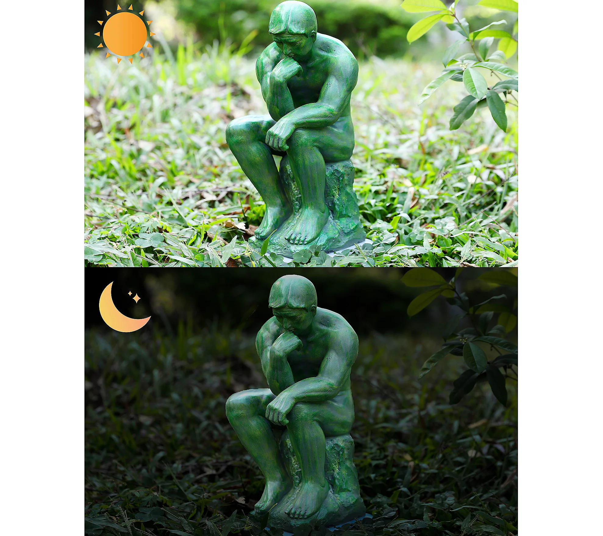 Techko Thinker Statue with Solar Spotlight