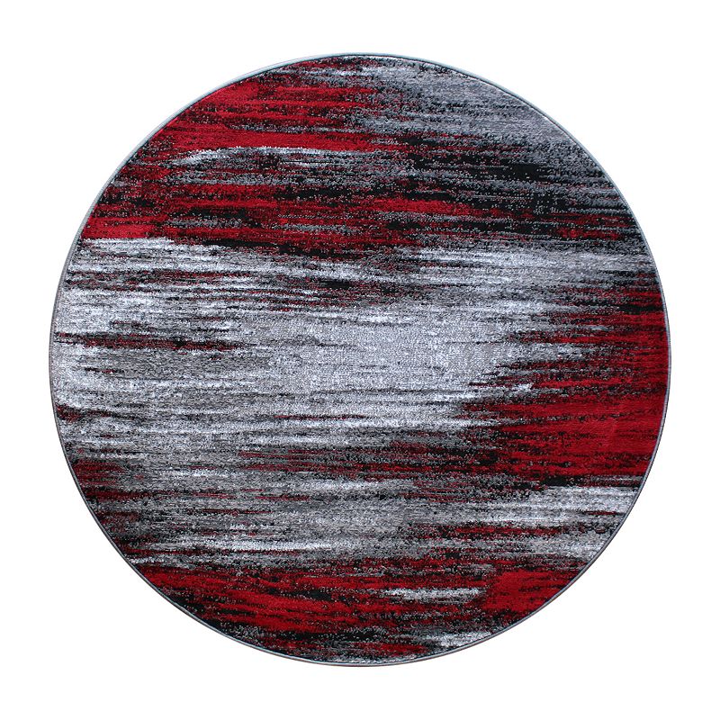 Masada Rugs Masada Rugs Trendz Collection 5'x5' Round Modern Contemporary Area Rug in Red， Gray and Black - Design Trz863