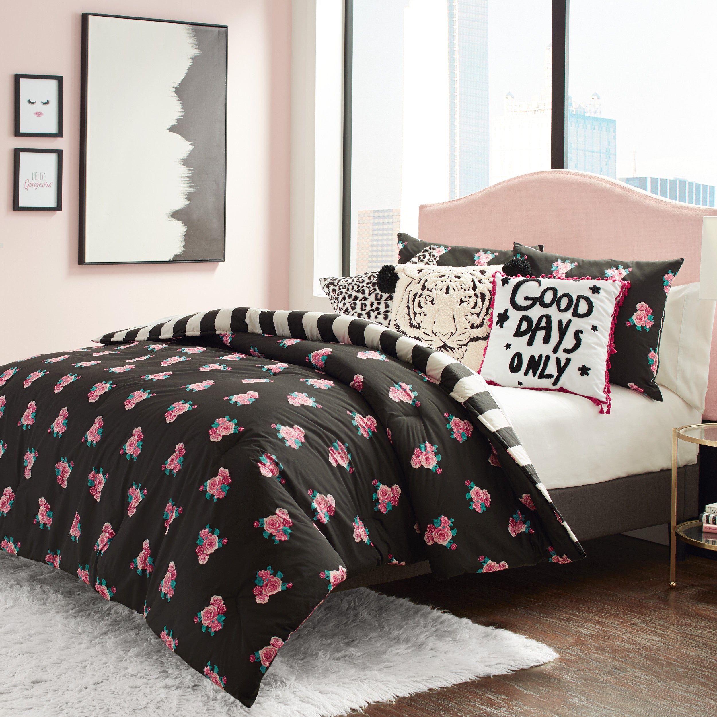 Betsey Johnson Betseys Tiger Black Square Pillow