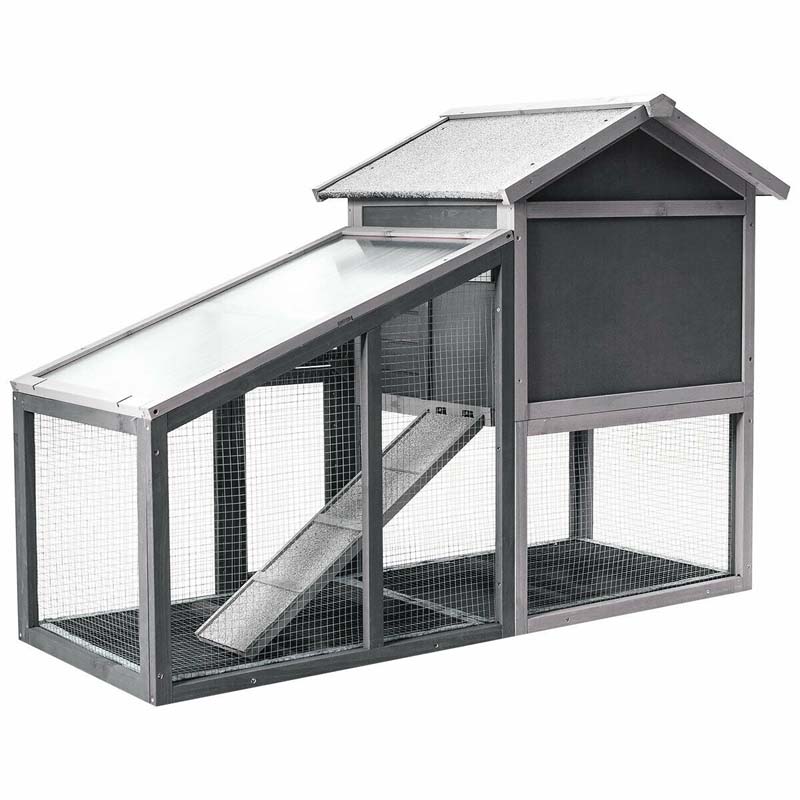 Rabbit Hutch Bunny Cage with Ventilation Door & Removable Tray, Indoor Outdoor Pet Cage House Wooden Chicken Coop