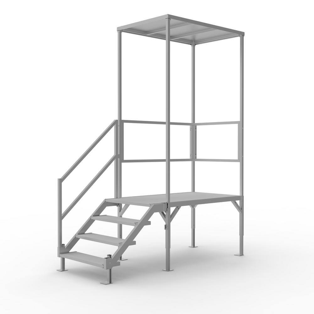 EZ-ACCESS FORTRESS 27.5 in. to 42.5 in. H OSHA Compliant Aluminum 4-Riser Stair System with Platform and Canopy FORC2742