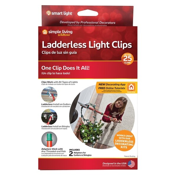 Set of 25 Ladderless Gutter and Shingle Christmas Light Clips