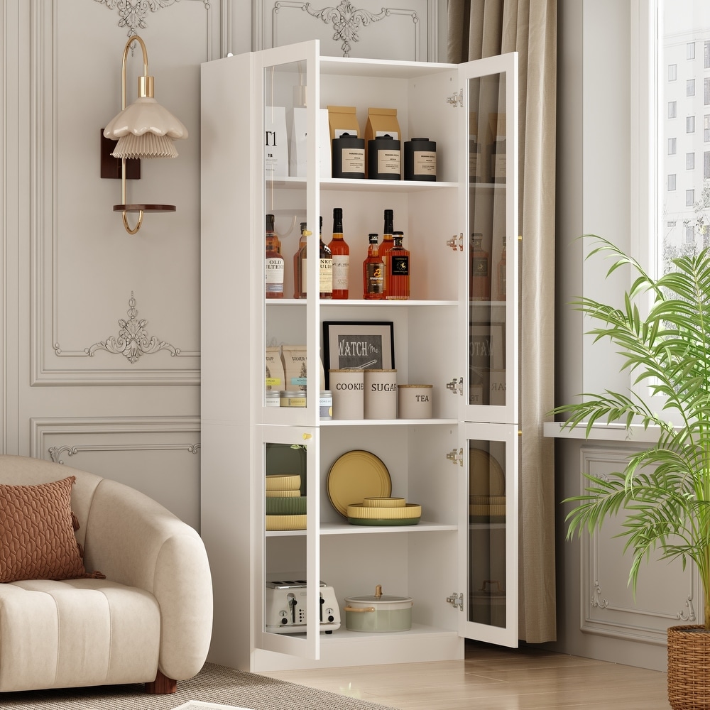 Tall Curio Display Glass Cabinet Bookcase with 4 Glass Doors   Shelves   78.7\