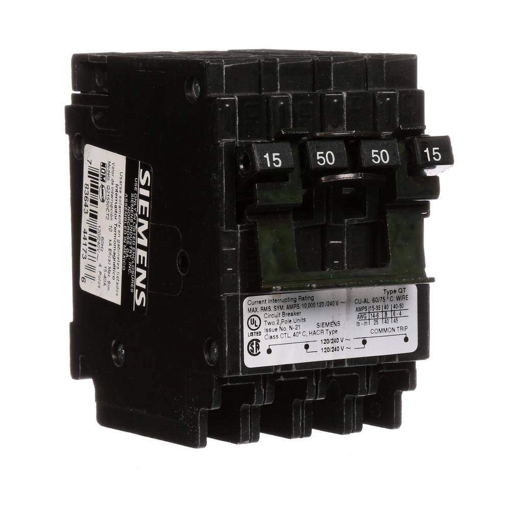 Siemens 15 Amp Double-Pole50 Amp Double-Pole Quadplex Circuit Breaker Q21550CT2