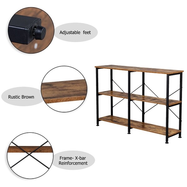 3-Tier Console Sofa Table， Industrial Foyer Table for Living Room， Entry Way， Hallway， Rustic Brown RT - 44.5