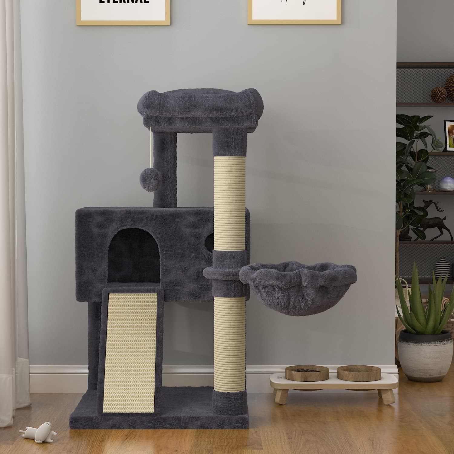 SHA CERLIN 36 Inches Cat Tower For Indoor Multi-Level Cat Condo with Scratching Posts,Soft Plush Cat Climbing Tower for Kittens, Blue