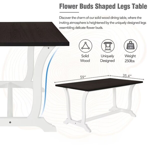 6Piece Trestle Dining Table Set w/ Upholstered Dining Chairs and Bench