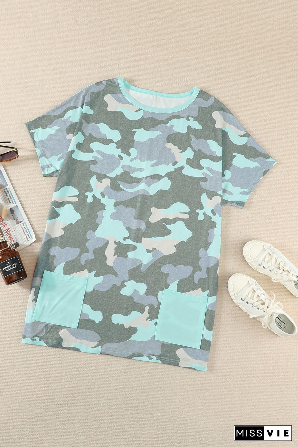 Camo Print Pocketed T-shirt Mini Dress