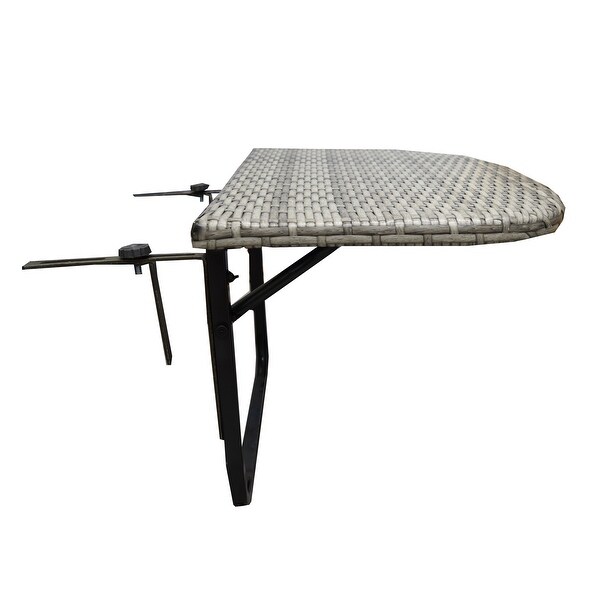 Indoor and Outdoor Foldable Wicker Balcony Table with Metal Frame and Adjustable Clamps