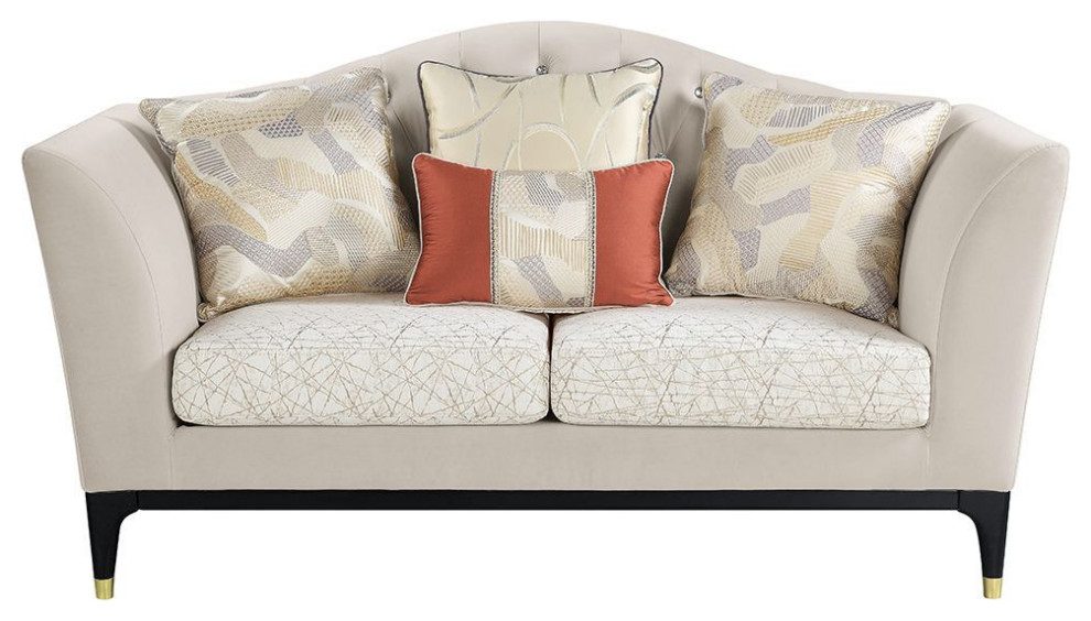 ACME Tayden Loveseat With 4 Pillows  Beige Velvet   Midcentury   Loveseats   by Simple Relax  Houzz