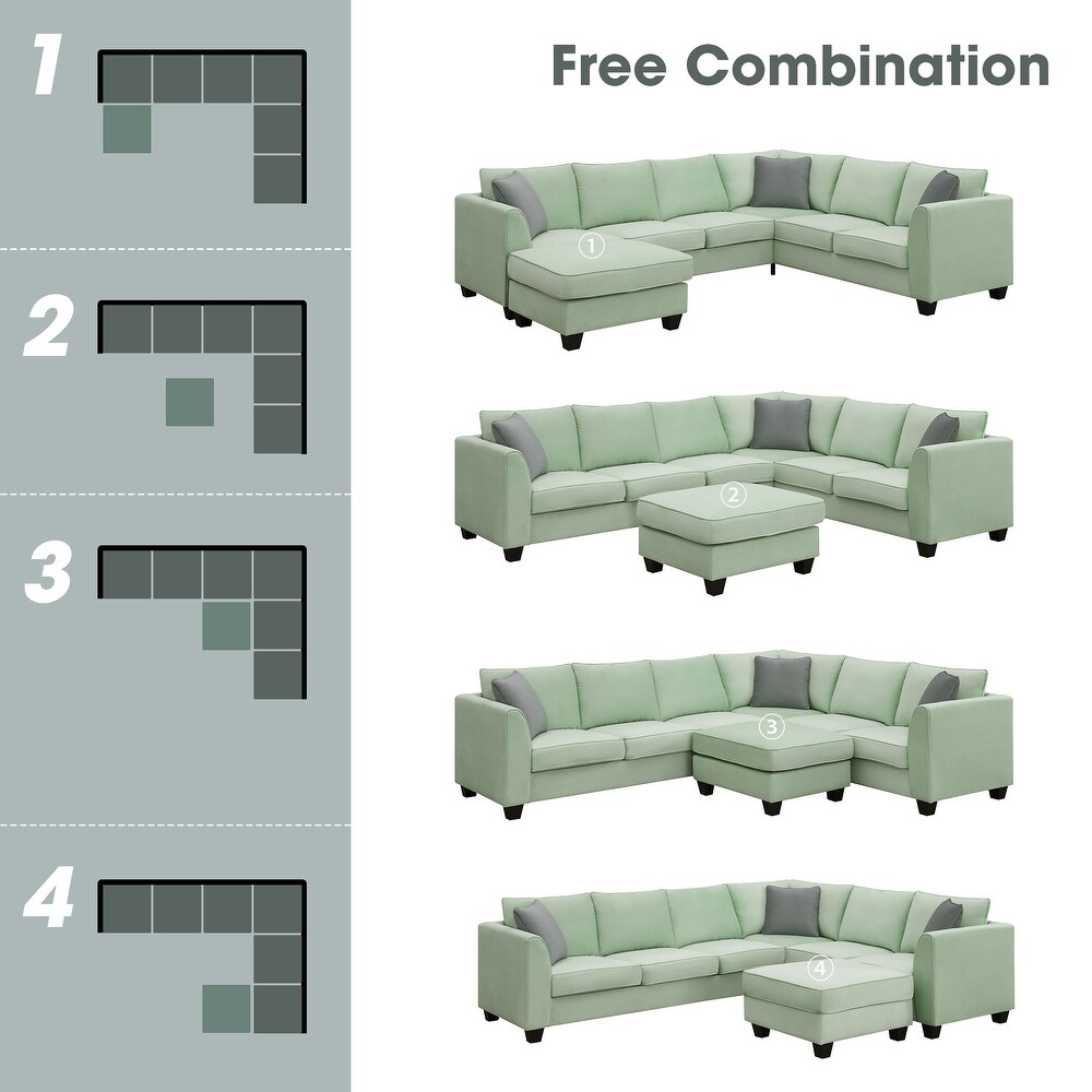 112 inch Sectional Sleeper Sofa Living Room Sets with 7 High Quality Seats and 3 Pillows  L Shape Fabric Cushions Couches