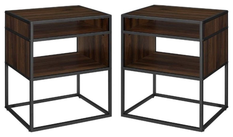 Home Square 20 quotMetal and Wood Side Table in Dark Walnut   Set of 2   Industrial   Side Tables And End Tables   by Homesquare  Houzz