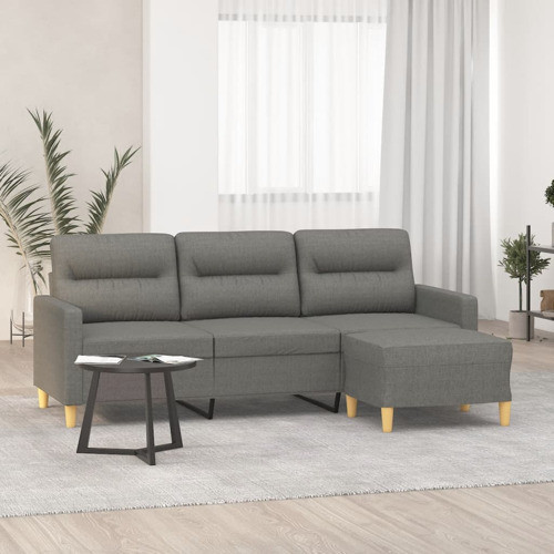 vidaXL Couch 3 Seater Sofa Couch with Footstool for Living Room Dark Gray Fabric   Midcentury   Sofas   by vidaXL LLC  Houzz