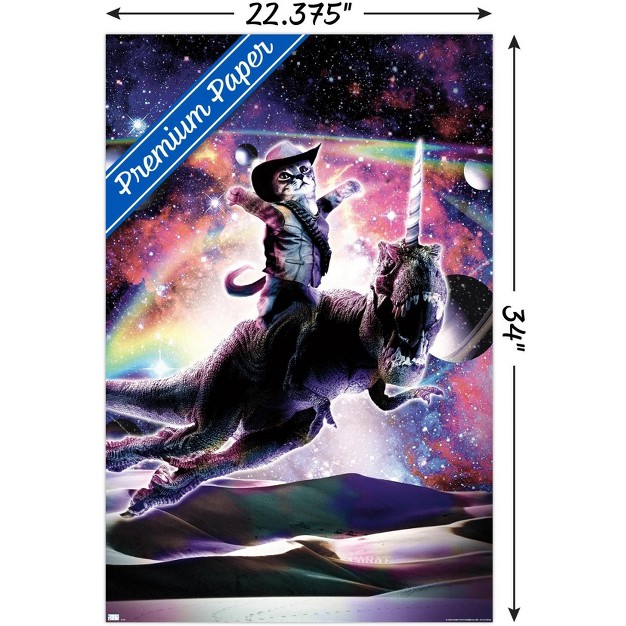 Trends International James Booker Galaxy Cat On Dinosaur Unicorn In Space Unframed Wall Poster Prints