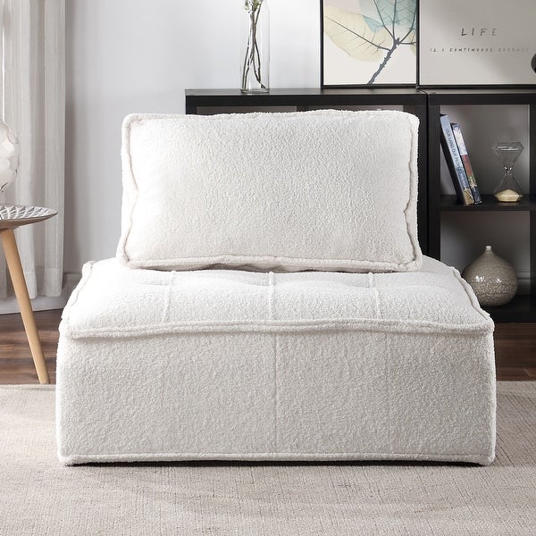 Upholstered Seating Armless Accent Chair Oversized Leisure Sofa Lounge Chair Lazy Sofa Barrel Chair， for Livingroom， White