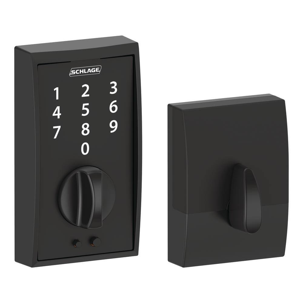 Schlage Century Matte Black Electronic Touch Keyless Touchscreen Deadbolt with Thumbturn BE375 CEN 622