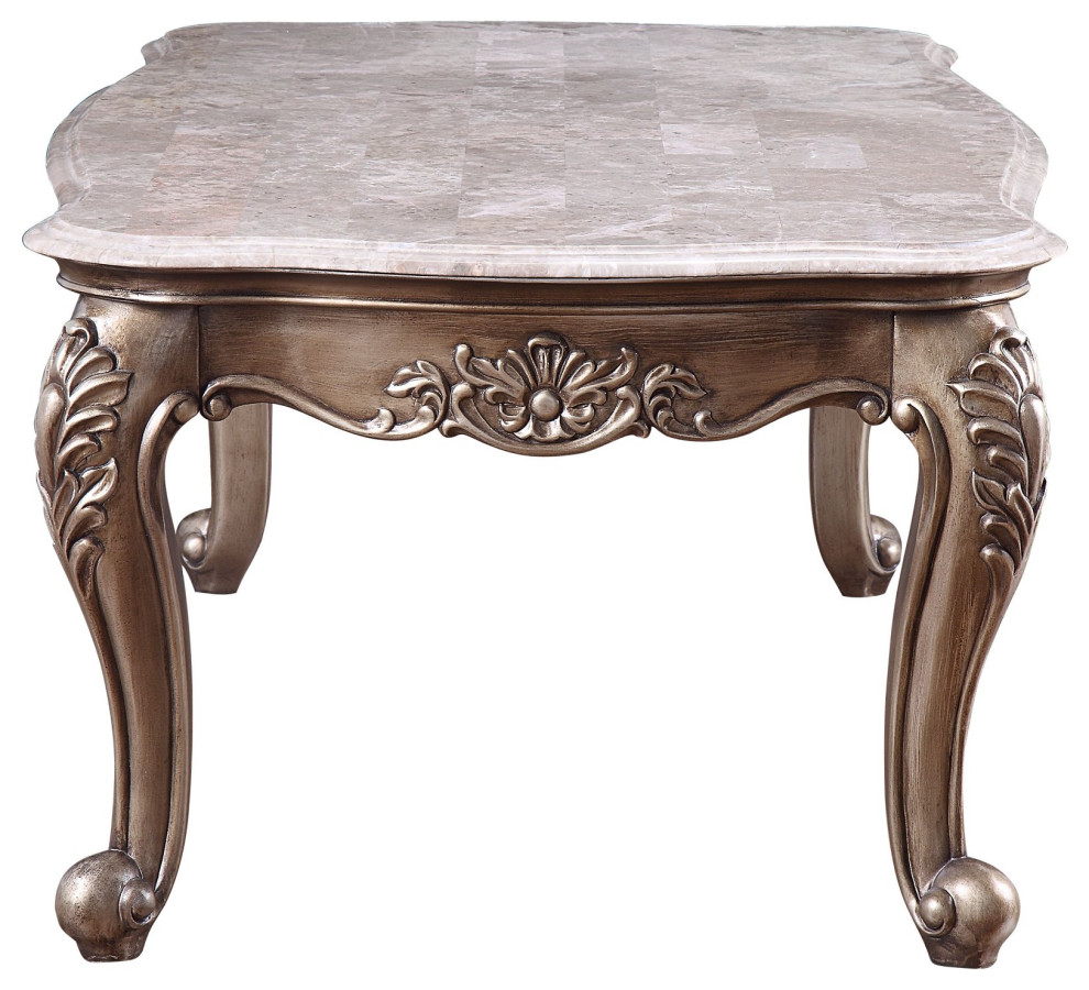 Vintage Coffee Table  Elegant Queen Anne Legs With Large Marble Top  Champagne   Victorian   Coffee Tables   by Declusia  Houzz