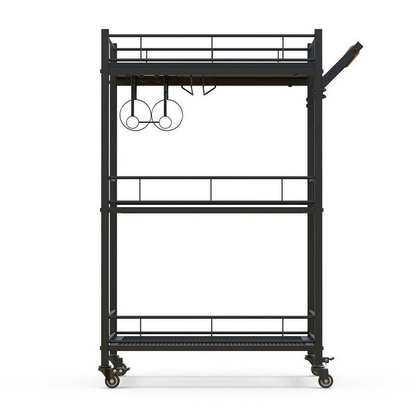 3 Tier Metal Rolling Storage Cart， Kitchen Server Cart Pantry Cart with Wheels Wood Look Top， Mesh Shelves，Rolling Utility Cart