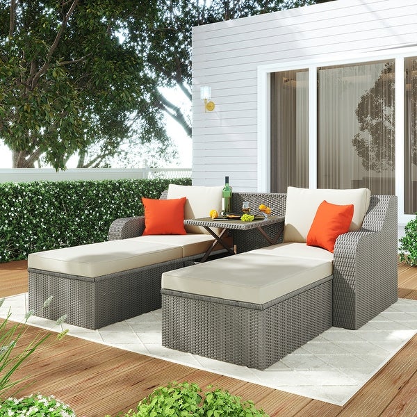 3pcs Patio Wicker Sofa Set with Cushions and Lift Top Coffee Table - Overstock - 35869381