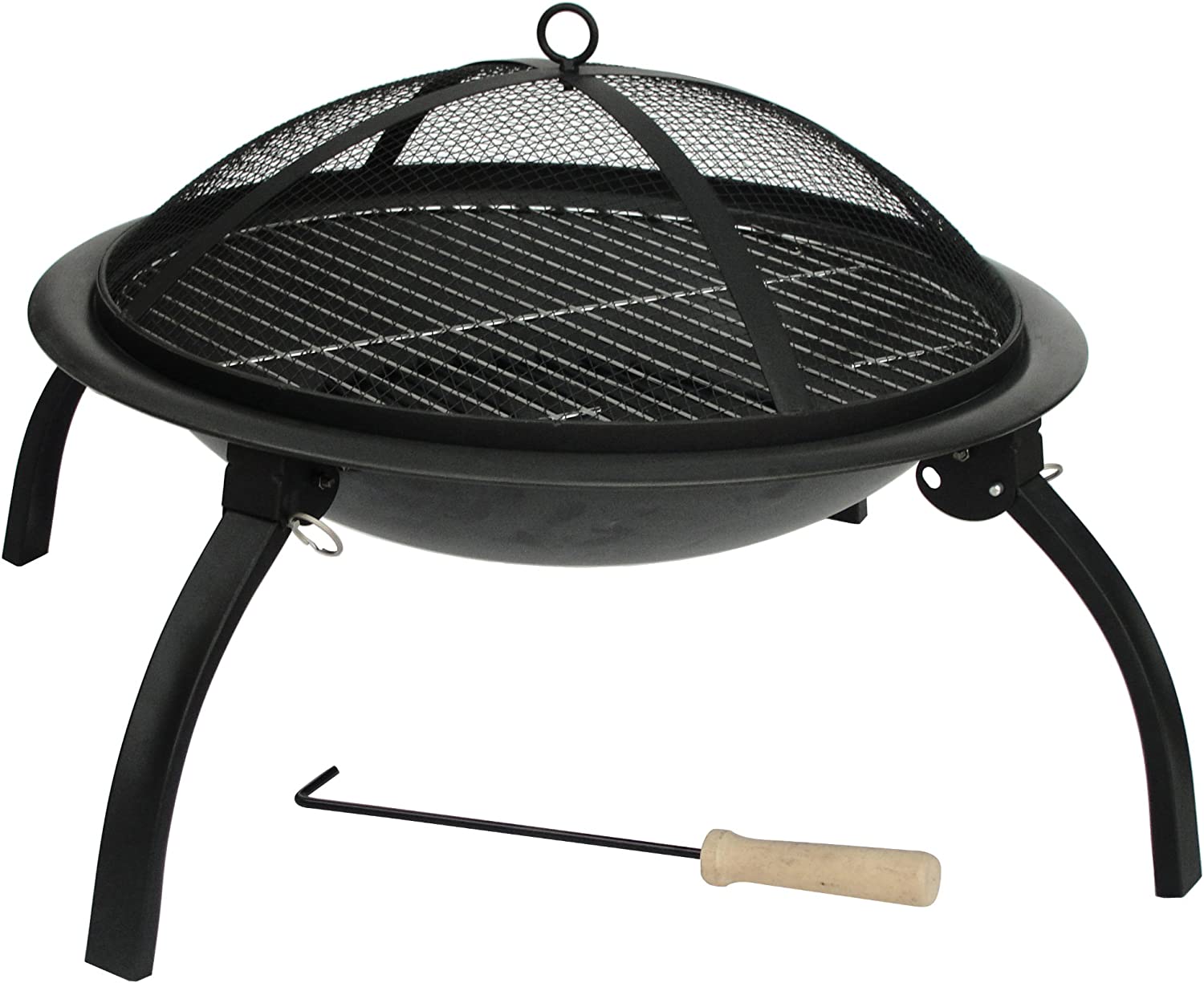 Fire Sense 60873 Fire Pit Portable Folding Round Steel with Folding Legs Wood Burning Lightweight Included Carrying Bag and Screen Lift Tool - Black - 22