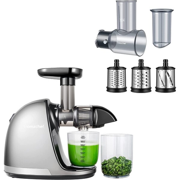 Slow Masticating Juicer Bundled with Slicer Shredder Attachments， Cold Press Juicer With Silent Motor and Reverse Function