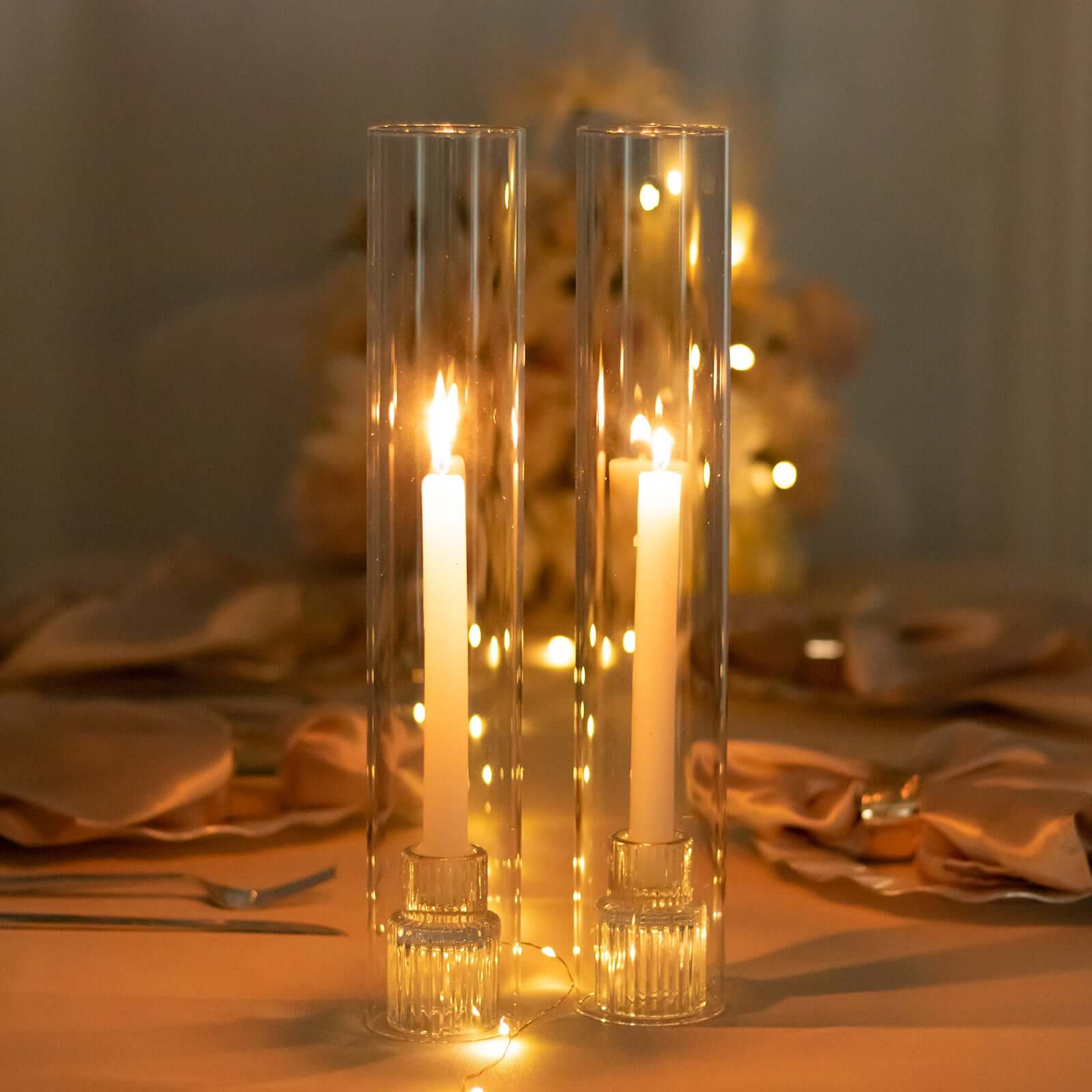 2 Pack Clear Glass Pillar Hurricane Candle Shades with 2.25