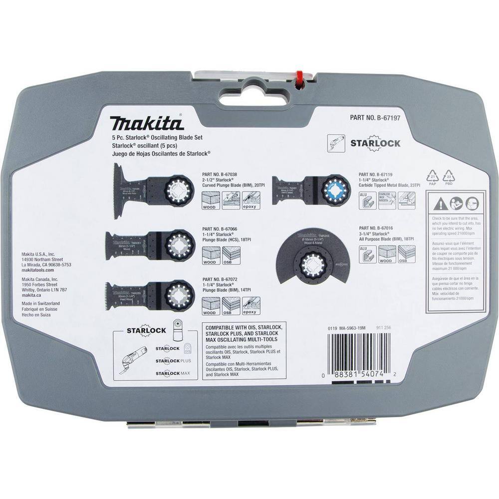 Makita 5 Pc. Starlock Oscillating Blade Set B-67197