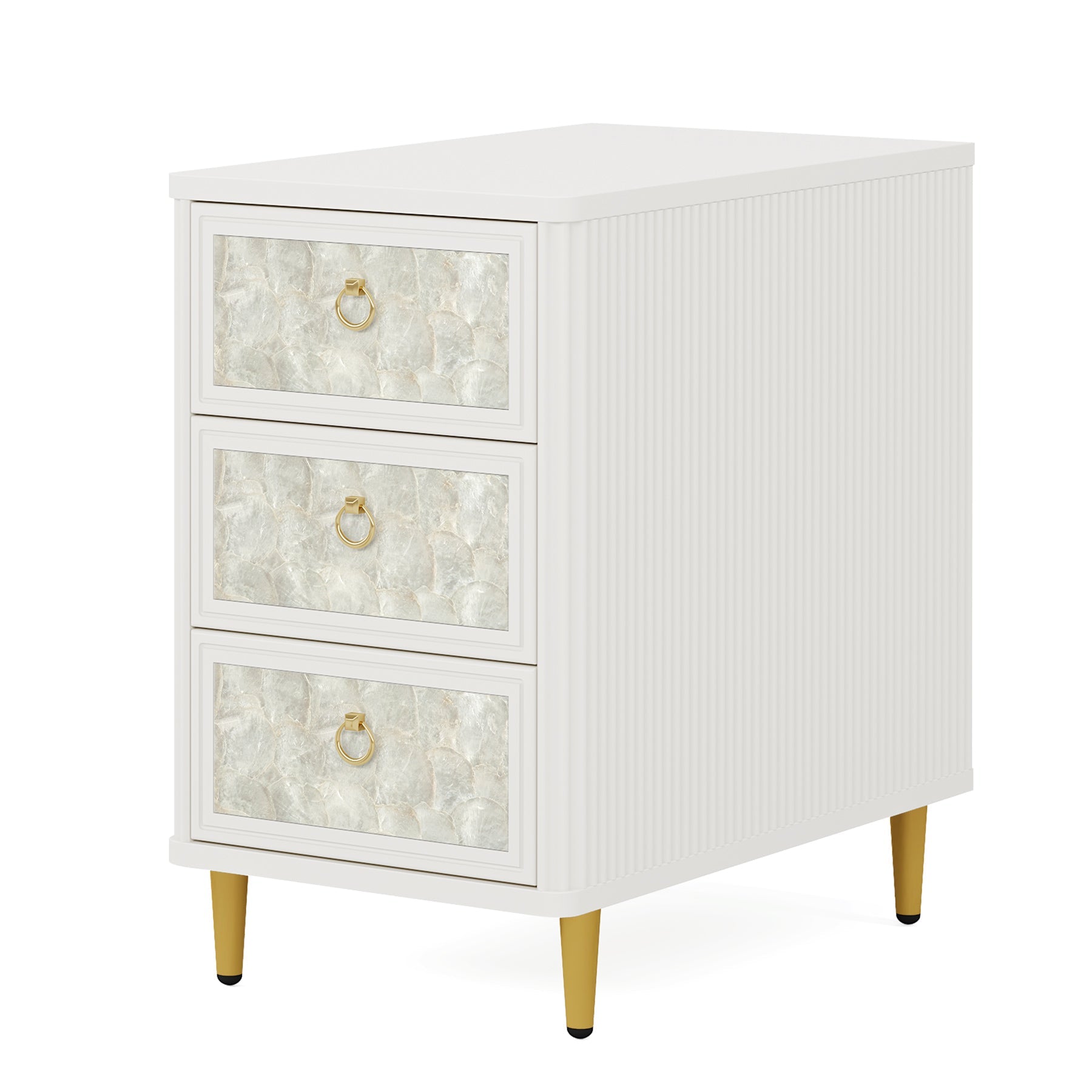 3-Drawer End Table, Modern Side Table With Shell-Decorated