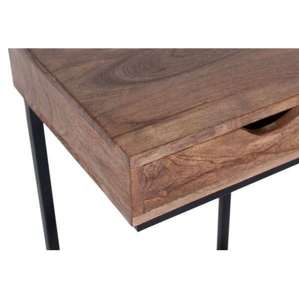 Preda Modern Mango Wood and Iron Accent C Table with Storage Drawer