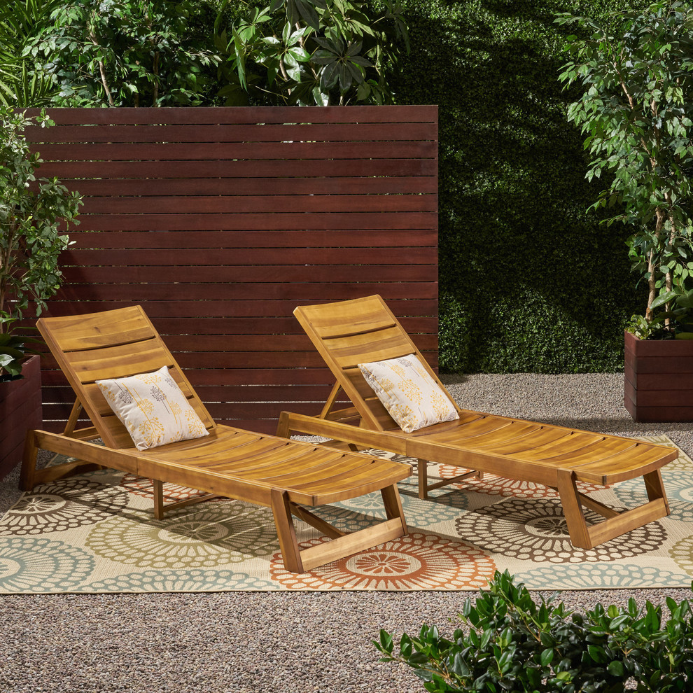 Angela Outdoor Wood and Iron Chaise Lounges  Set of 2   Transitional   Outdoor Chaise Lounges   by GDFStudio  Houzz