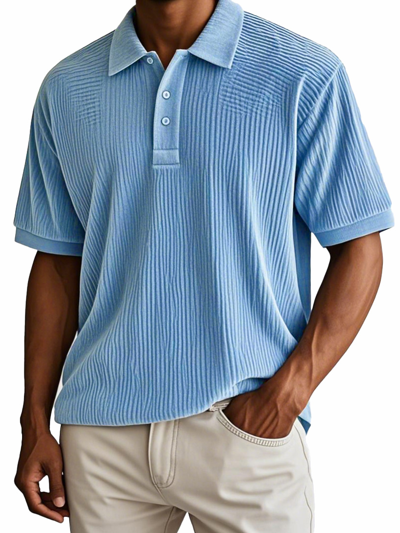 Men's Fashion Retro Corduroy Fabric Short-sleeved Polo Shirt