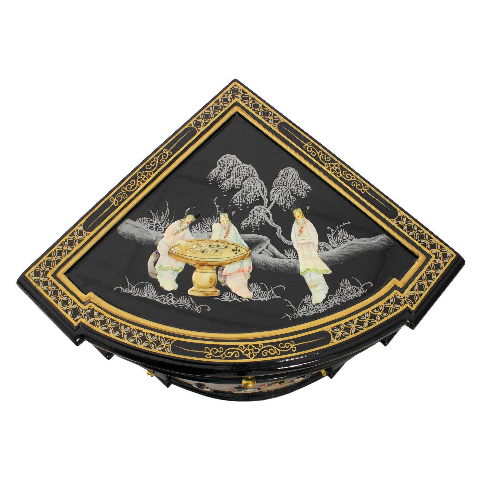 Oriental Furniture Small Corner Cabinet, 31.00"H, for any room, any occasion, black mother of pearl, hand crafted