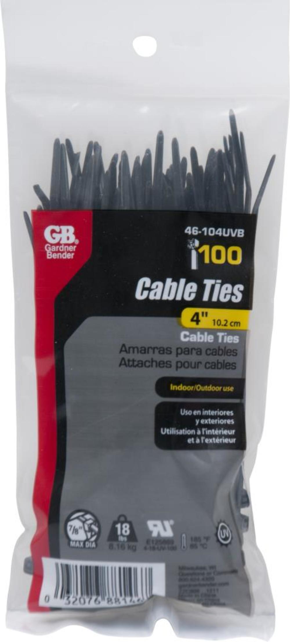 Cable Tie 4 18 lb; Black ;