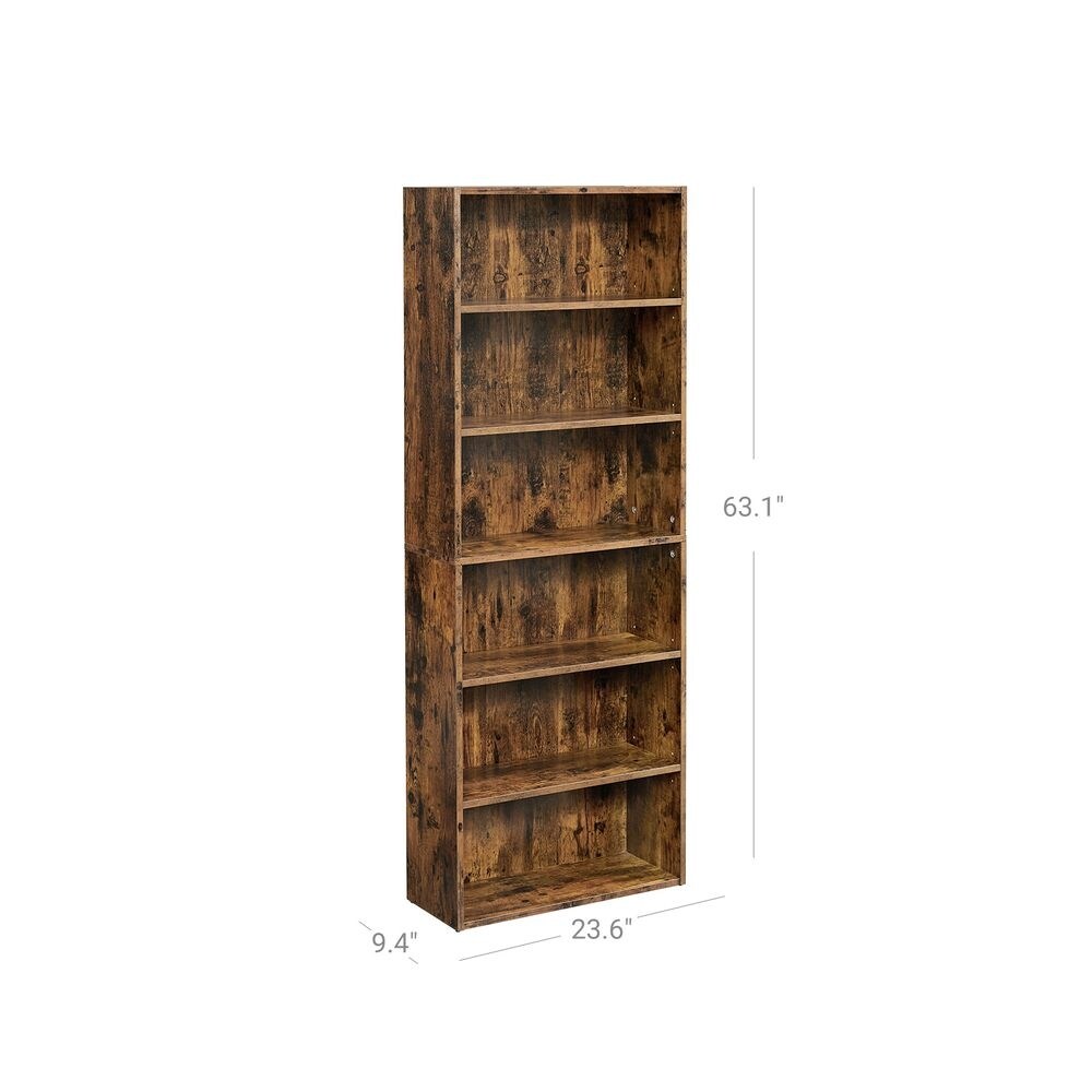 Bookshelf  Open Bookcase with Adjustable Storage Shelves  Floor Standing Unit  23.6”  Rustic Brown   23.6\