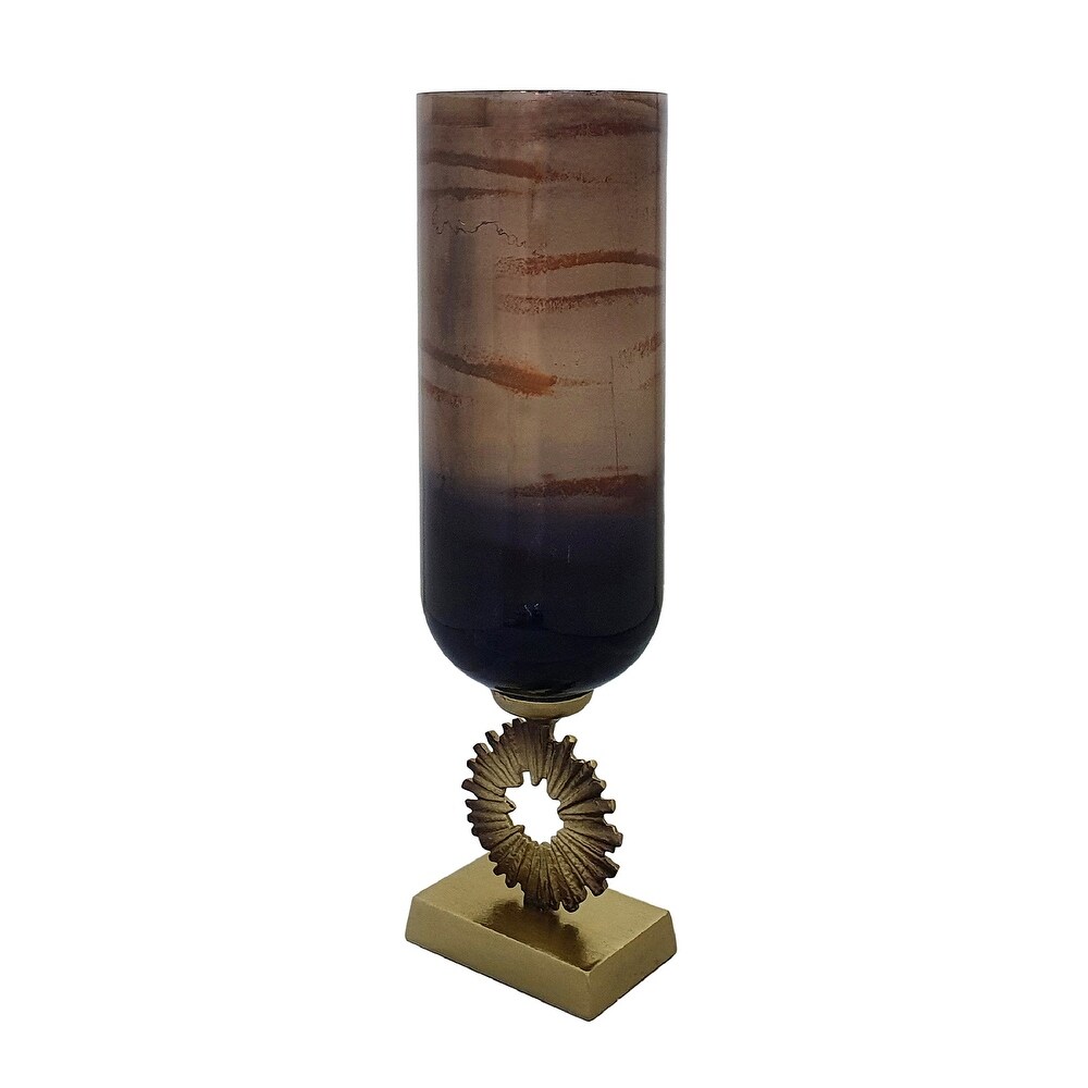 A B Home Zandros Glass Vase with Aluminum Base   Gold/Dark Brown