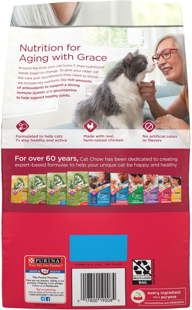 Cat Chow Joint Health Essentials 7+ Immune Recipe Senior Dry Cat Food， 3.15-lb bag， case of 4